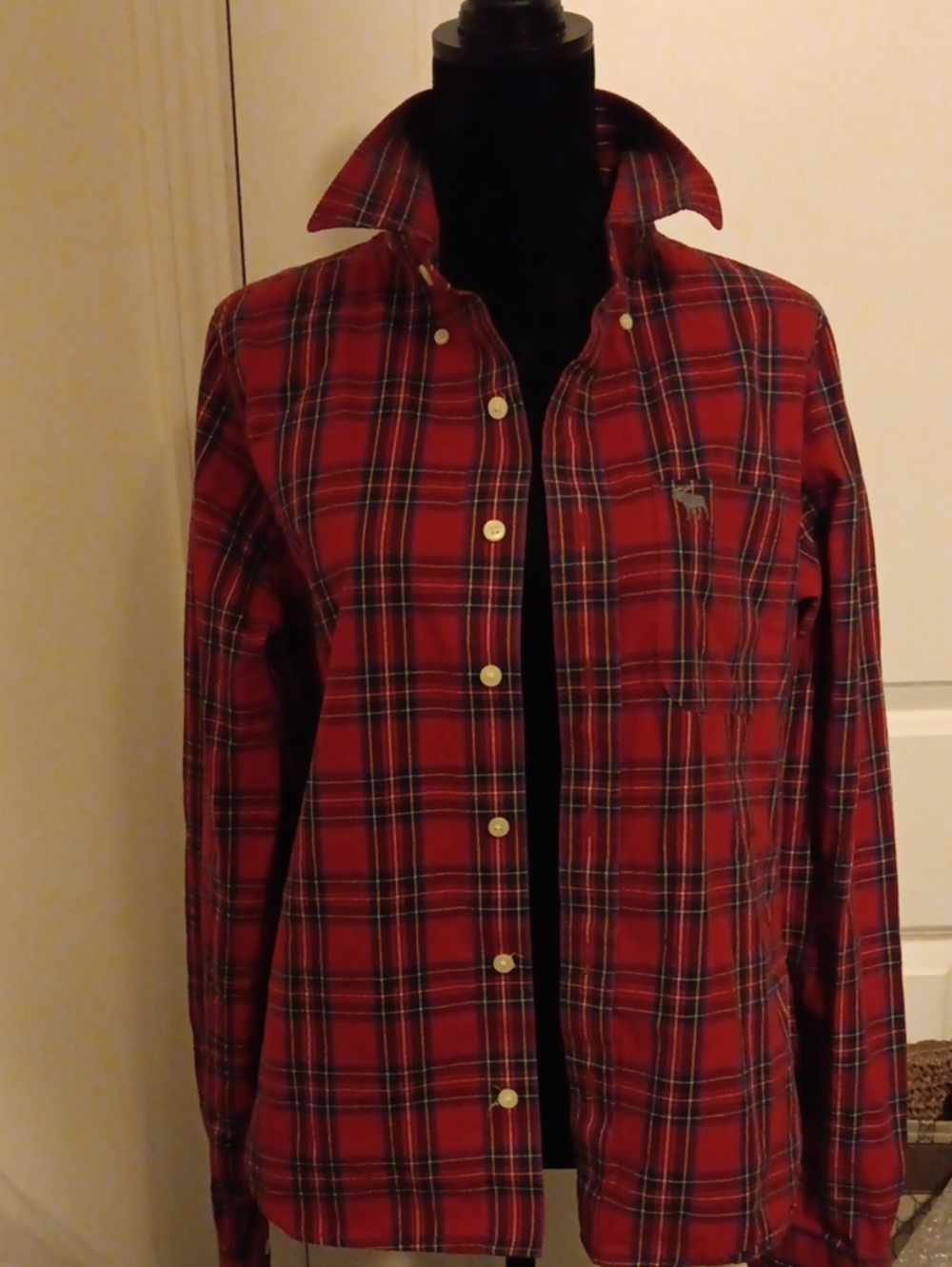 Abercrombie & Fitch Red Plaid Jean-Style Jacket